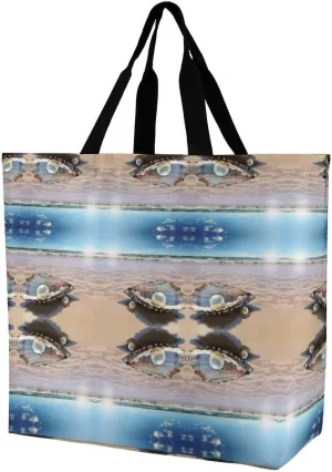 Ocean Beach Mussel Pearl Handbags Lightweight Travel Shoulder Bag Portable Cute Shopping Beach Market Bag for Men Women Hiking Yoga Gym Swimming Travel Holiday Gift