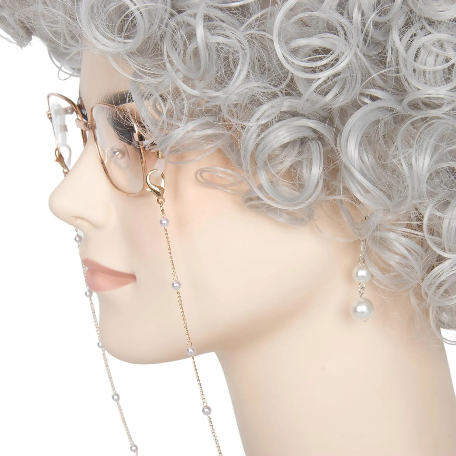 Old Lady Grandma Women Short Curly Wig Granny Cosplay Costume 100th Day of School Party Halloween Hair (Silver Grey)