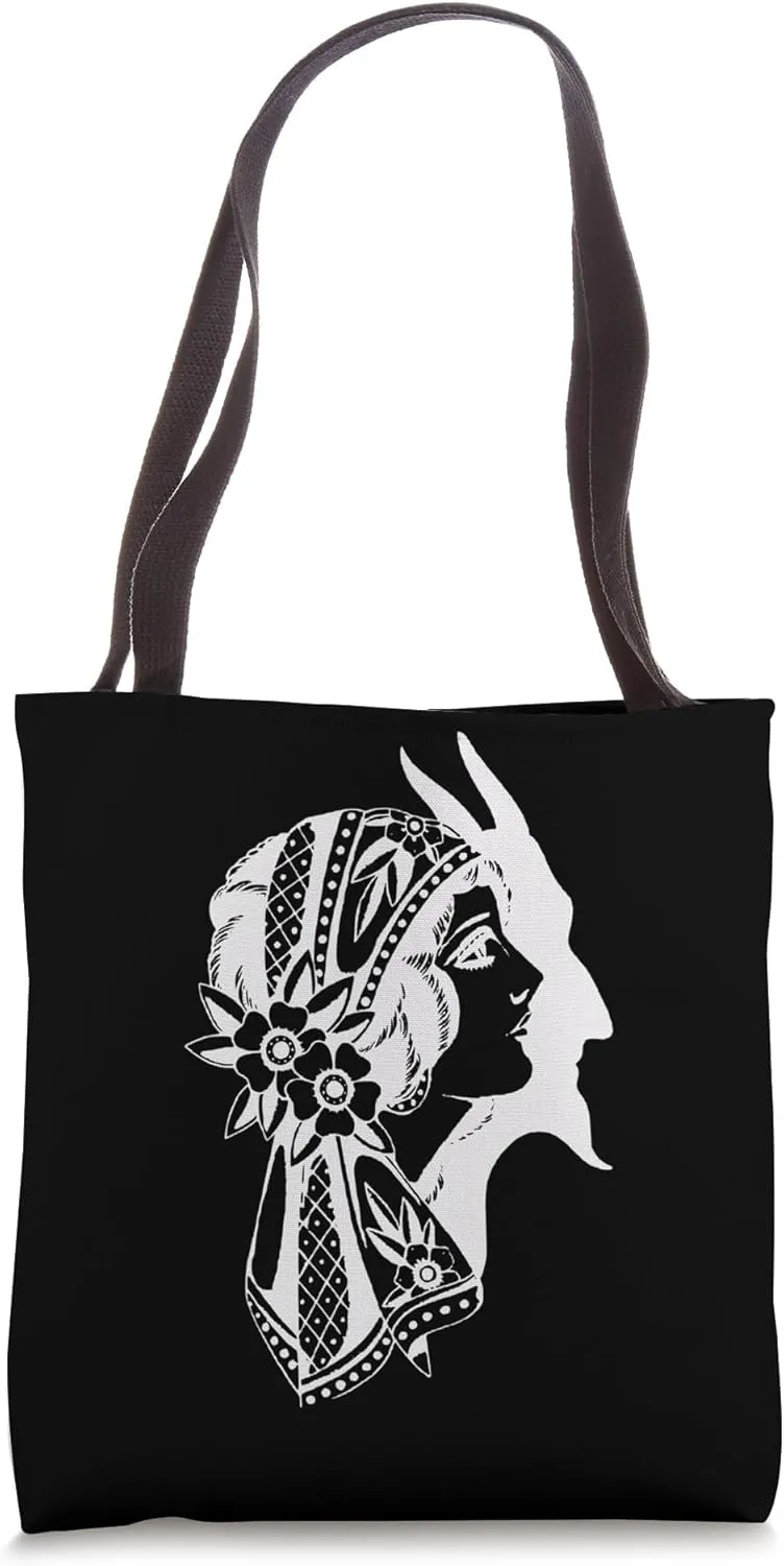Old School retro Gypsy Devil Flash Tattoo Vintage art Dark Tote Bag