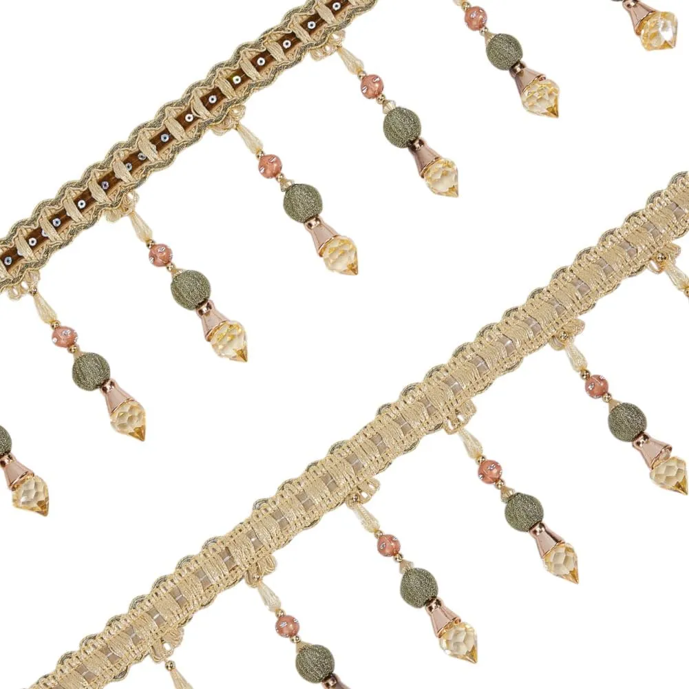 OLYCRAFT Golden Bead Tassel Curtain Trim: 4.4 Yard, Polyester, Glass, Bohemian, Special Occasions