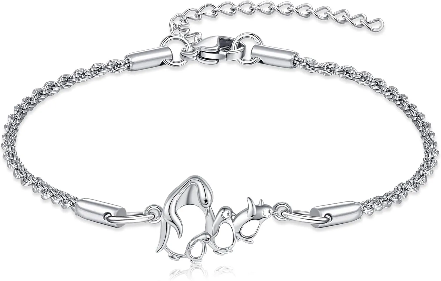 ONEFINITY Penguin Bracelet 925 Sterling Silver Penguin Family Bracelets Ocean Sea Animal Penguin Jewelry Mothers Gifts for Women Mom Grandma Penguin Lover
