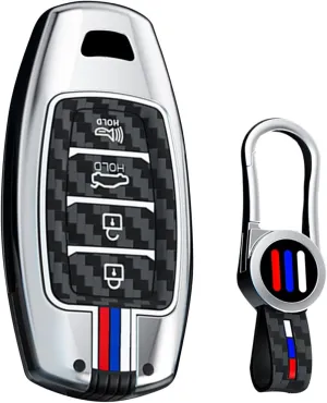 ontto Smart Remote Key Fob Cover Fit for Hyundai 4-Button Key Fob for 2018-up i30 ix25 Ix35 Veloster Grandeur Ig TM Accent Santa Fe Palisade,Luminous Car Key Shell Antiscratched Key Skin,Silver