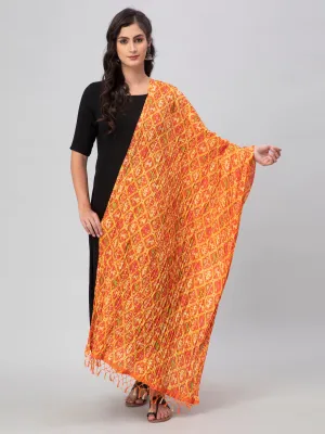 Orange Printed Silk Dupatta