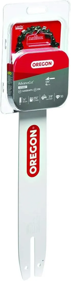 Oregon 14-Inch Replacement Chainsaw Bar and S50 AdvanceCut Chainsaw Chain Combo, 50 Drive Links, Pitch: 3/8", .050" Gauge (105667), fits several Stihl models, Grey