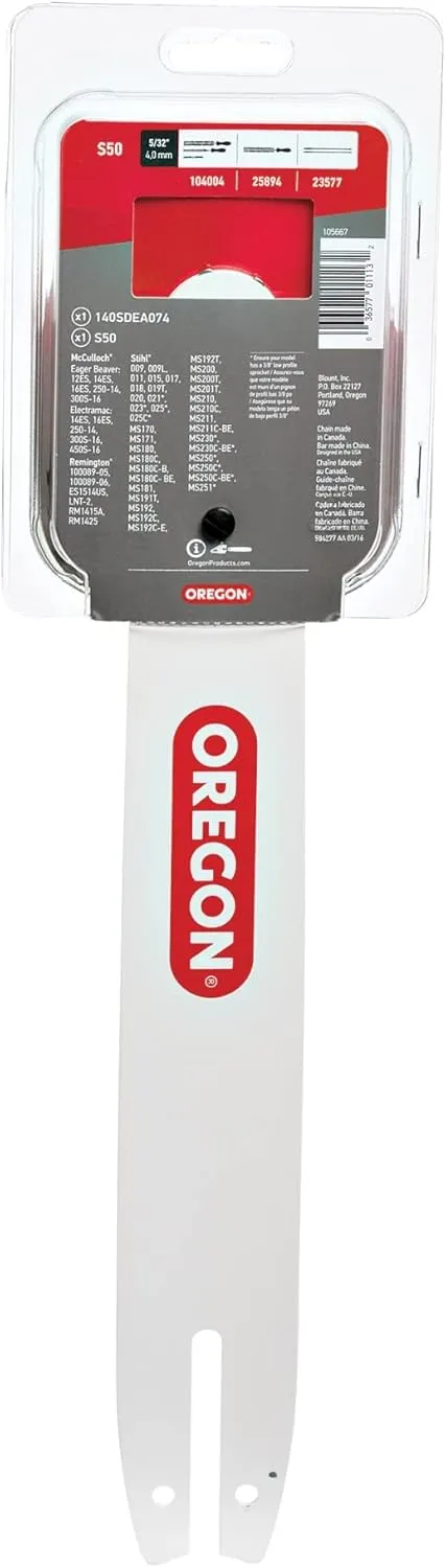 Oregon 14-Inch Replacement Chainsaw Bar and S50 AdvanceCut Chainsaw Chain Combo, 50 Drive Links, Pitch: 3/8", .050" Gauge (105667), fits several Stihl models, Grey