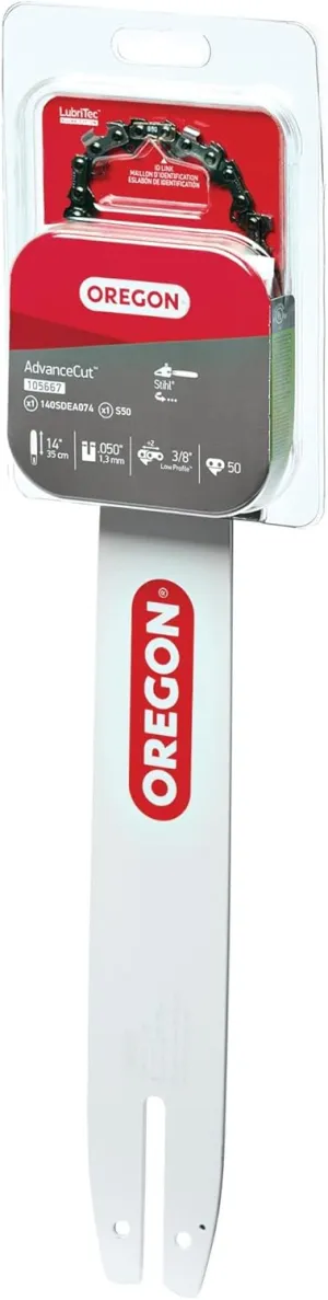 Oregon 14-Inch Replacement Chainsaw Bar and S50 AdvanceCut Chainsaw Chain Combo, 50 Drive Links, Pitch: 3/8", .050" Gauge (105667), fits several Stihl models, Grey
