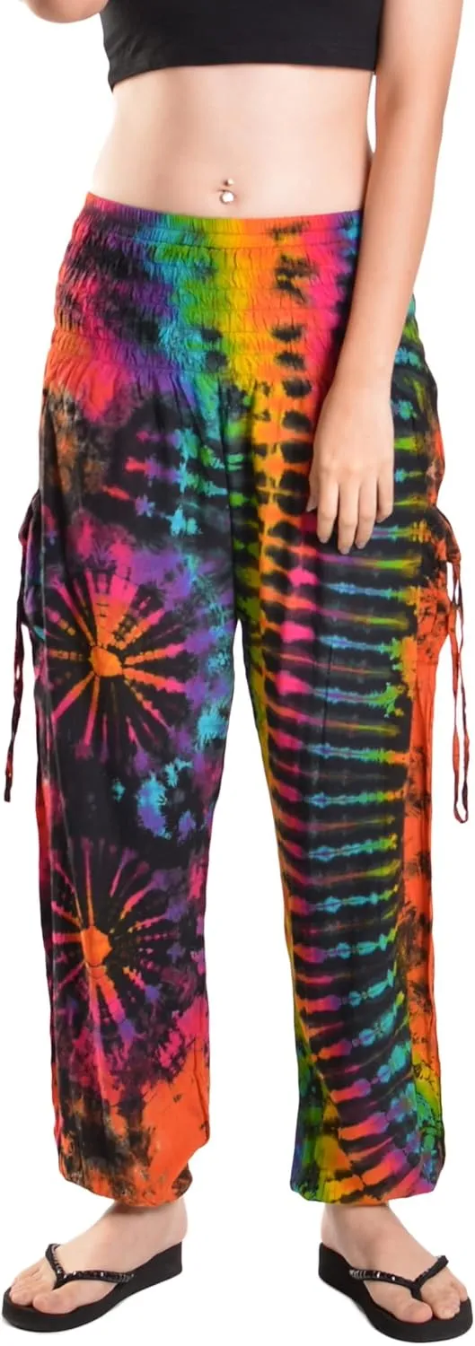Orient Trail Women's Hippie Bohemian Palazzo Yoga Scrunched Bottom Tie Dye Harem Pants