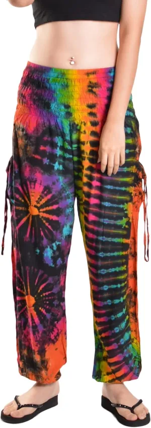 Orient Trail Women's Hippie Bohemian Palazzo Yoga Scrunched Bottom Tie Dye Harem Pants
