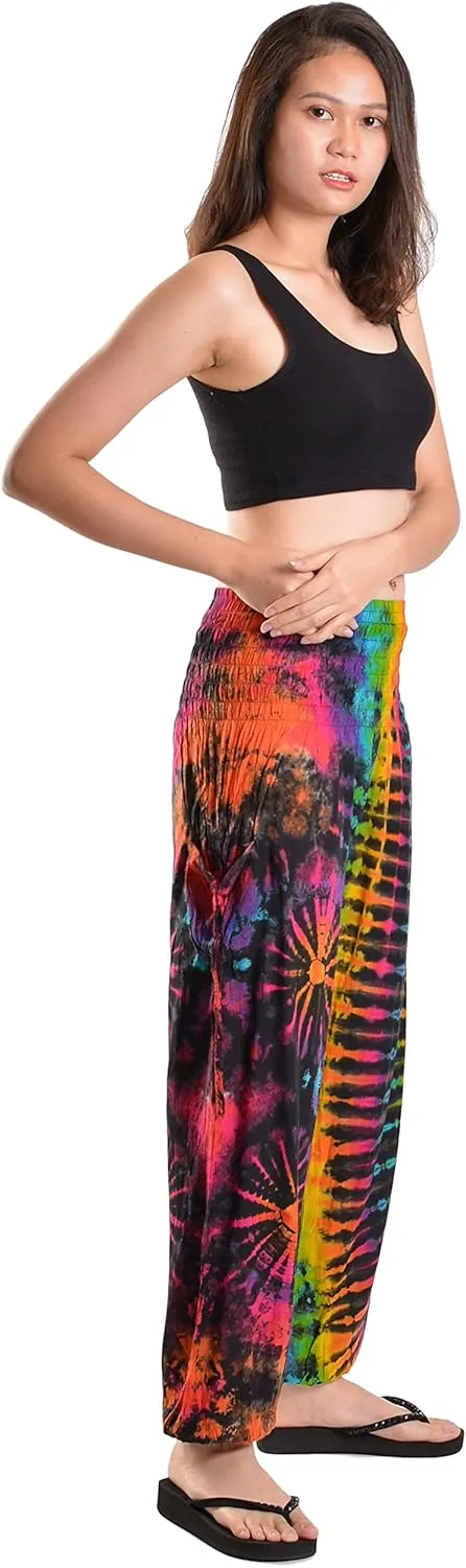 Orient Trail Women's Hippie Bohemian Palazzo Yoga Scrunched Bottom Tie Dye Harem Pants