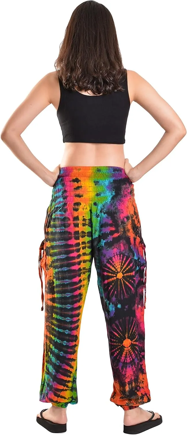 Orient Trail Women's Hippie Bohemian Palazzo Yoga Scrunched Bottom Tie Dye Harem Pants
