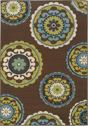Oriental Weavers Caspian Indoor/Outdoor Rug - 859D6-7'10" x 10'10" - in Brown/Green - Vintage Bohemian Style, Water, Stain and Fade Resistant, Hose Clean, Patio, Outdoor Living Area Rug