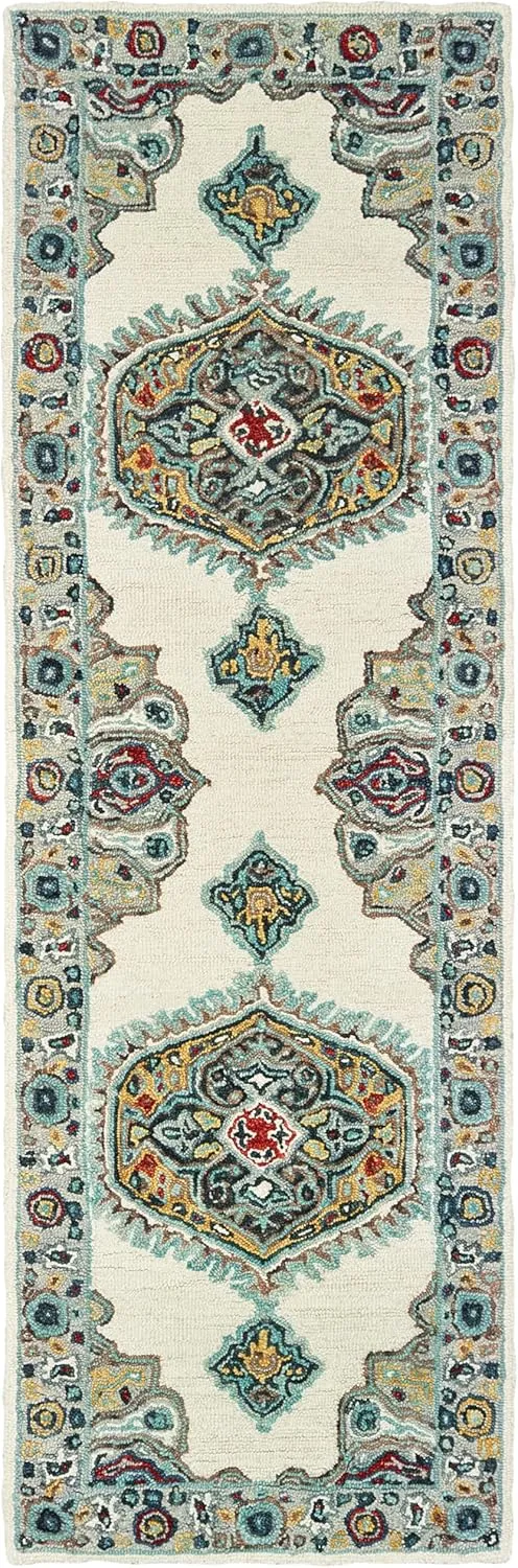 Oriental Weavers Zahra Hand-Made Wool Area Rug - 75505-2'6" x 8' - in Ivory/Grey - Vintage Bohemian Style, Hand-Made Wool Rugs, Entryway, Hallway Runner Rug