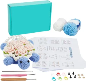 ORIGACH Crochet Turtle Bag with Flower Back kit for Beginner Adult, Crochet Crossbody Bag Starters Kit Crochet Satchel and Shoulder Bag Set with Step by Step Video Tutorial, Instruction, Accessories