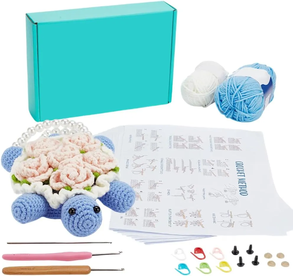 ORIGACH Crochet Turtle Bag with Flower Back kit for Beginner Adult, Crochet Crossbody Bag Starters Kit Crochet Satchel and Shoulder Bag Set with Step by Step Video Tutorial, Instruction, Accessories