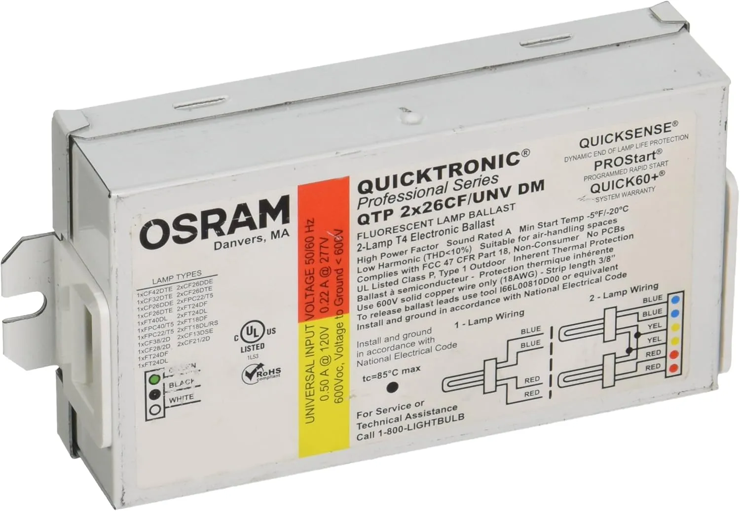 OSRAM SYLVANIA Sylvania Compact Fluorescent Ballast with Bottom Or Side Leads Qtp/2X26/Cf/Unv-645613