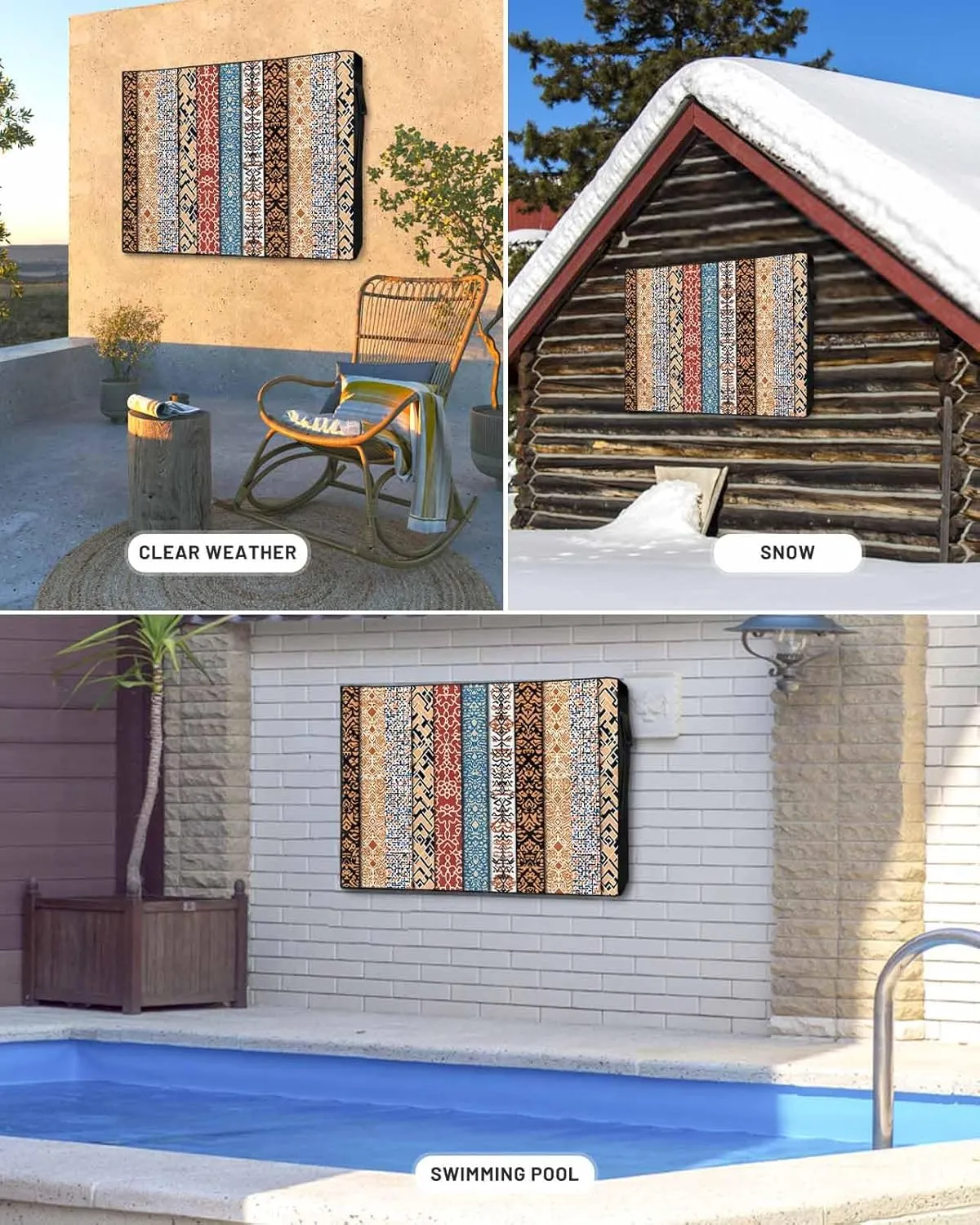 Outdoor TV Cover for 52-55 Inch Flat Screen,Bohemian Retro Ethnic Pattern Waterproof Weatherproof Television Enclosure with Zipper & Pocket Abstract Tribal Floral Texture TV Display Protectors