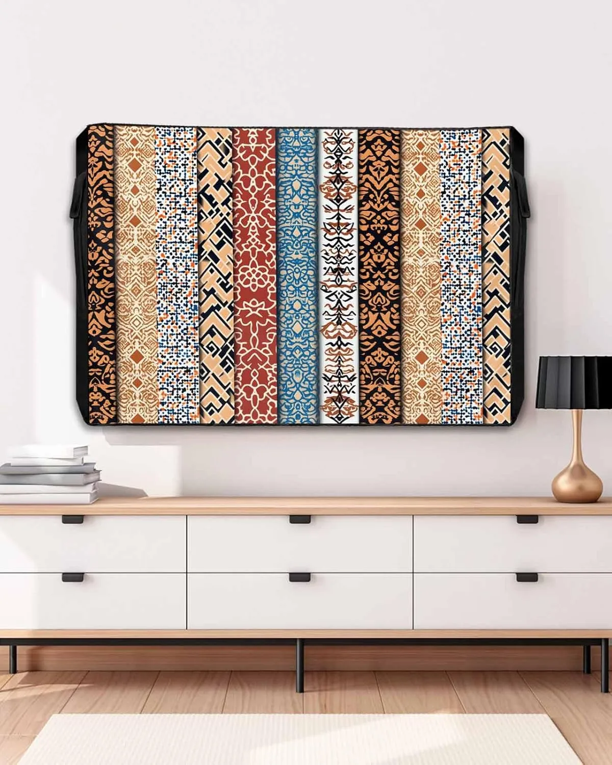 Outdoor TV Cover for 52-55 Inch Flat Screen,Bohemian Retro Ethnic Pattern Waterproof Weatherproof Television Enclosure with Zipper & Pocket Abstract Tribal Floral Texture TV Display Protectors