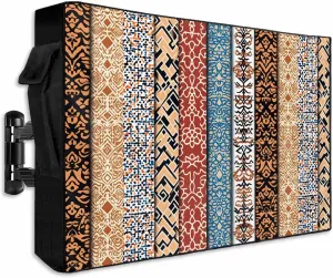 Outdoor TV Cover for 52-55 Inch Flat Screen,Bohemian Retro Ethnic Pattern Waterproof Weatherproof Television Enclosure with Zipper & Pocket Abstract Tribal Floral Texture TV Display Protectors