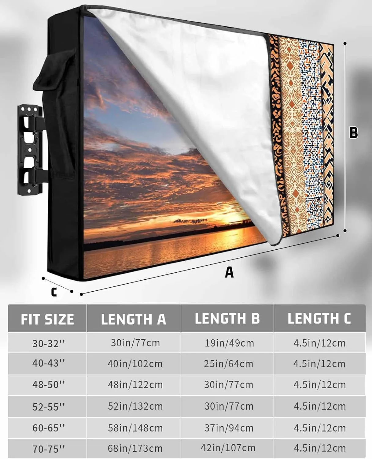 Outdoor TV Cover for 52-55 Inch Flat Screen,Bohemian Retro Ethnic Pattern Waterproof Weatherproof Television Enclosure with Zipper & Pocket Abstract Tribal Floral Texture TV Display Protectors