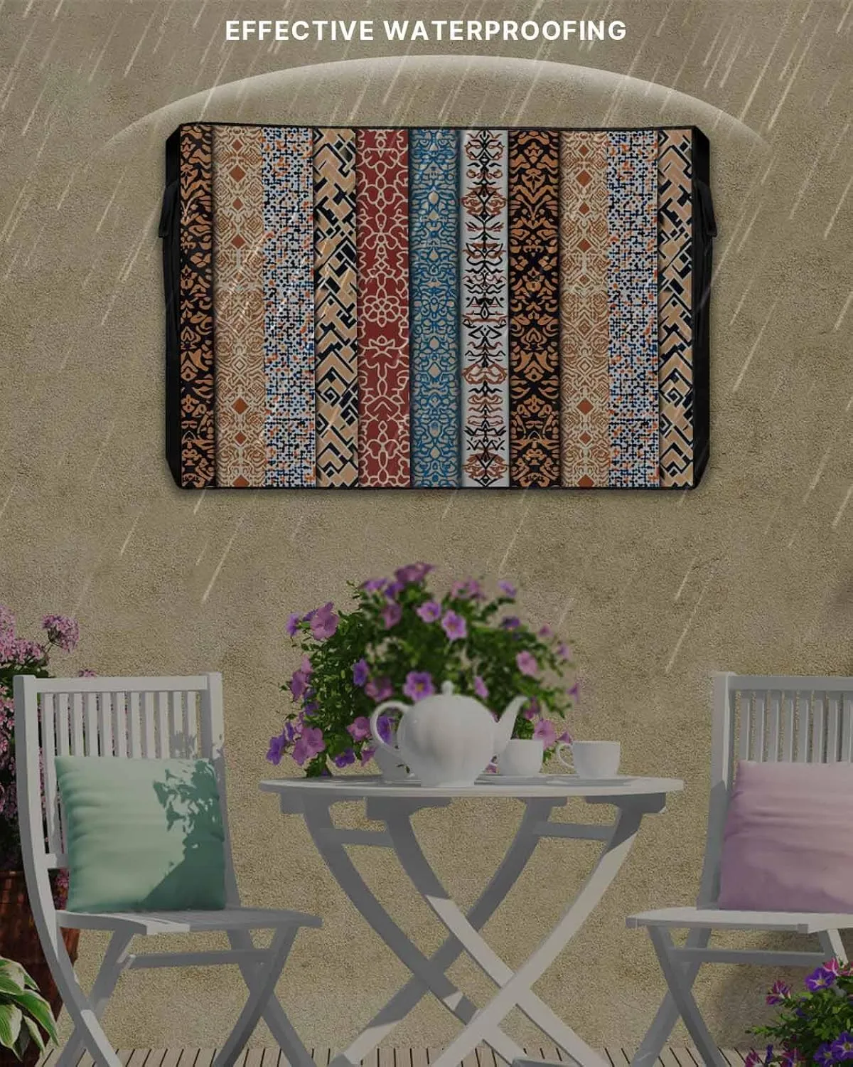 Outdoor TV Cover for 52-55 Inch Flat Screen,Bohemian Retro Ethnic Pattern Waterproof Weatherproof Television Enclosure with Zipper & Pocket Abstract Tribal Floral Texture TV Display Protectors
