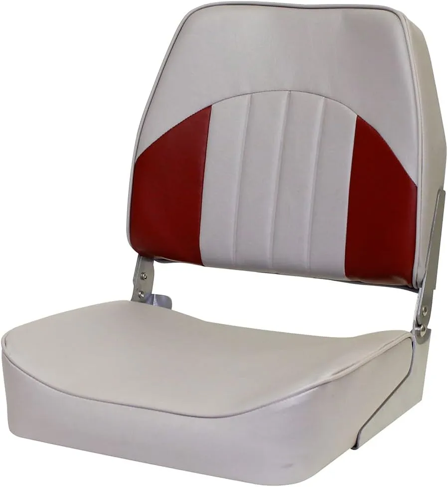 Overton's Economy Low-Back Fishing Seat – Embossed Center Panel, Injection-Molded Frame, UV-Protected Marine Vinyl, 200 lb Capacity