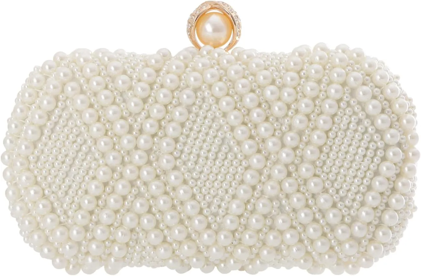 Oweisong White Pearl Clutch Purse for Women Bridal Wedding Evening Bags Small Formal Beaded Handbags with Chain