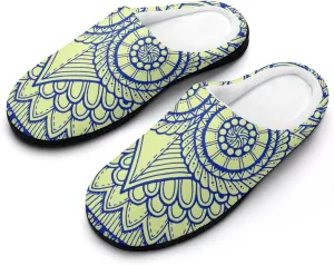 Owl Ethnic Pattern Womens Cotton Slippers Anti-slip Rubber Sole Winter Warm House Shoes For Daily Wear