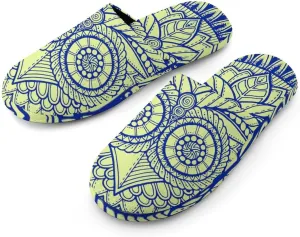 Owl Ethnic Pattern Womens Flannel Slippers Anti-slip Rubber Sole Winter Warm House Shoes For Daily Wear