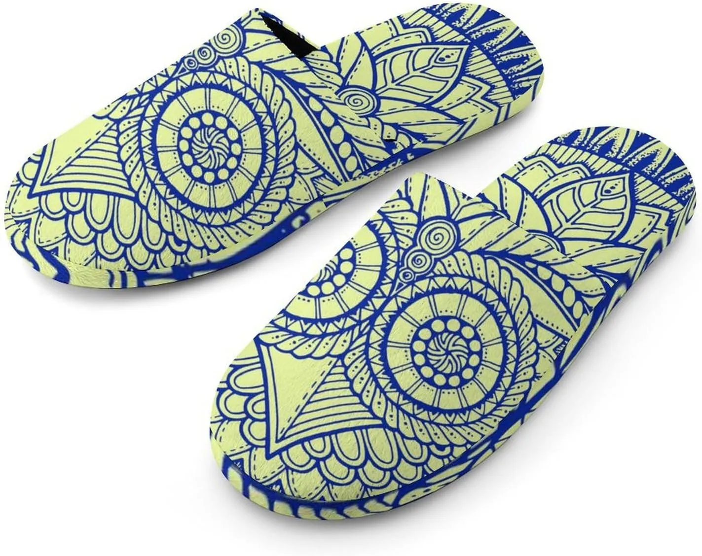 Owl Ethnic Pattern Womens Flannel Slippers Anti-slip Rubber Sole Winter Warm House Shoes For Daily Wear