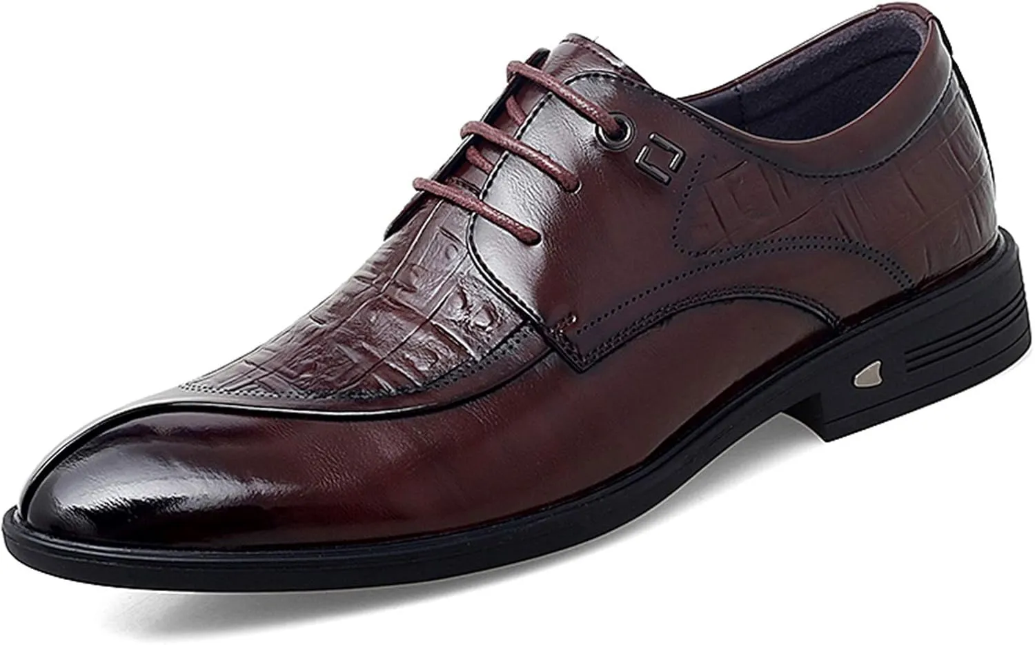 Oxford Formal Shoes for Men Lace Up Split Round Toe Crocodile Embossed Derby Shoes Vegan Leather Anti-Slip Low Top Block Heel Party Suitable for Many Occasions