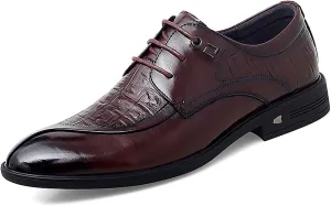 Oxford Formal Shoes for Men Lace Up Split Round Toe Crocodile Embossed Derby Shoes Vegan Leather Anti-Slip Low Top Block Heel Party Suitable for Many Occasions