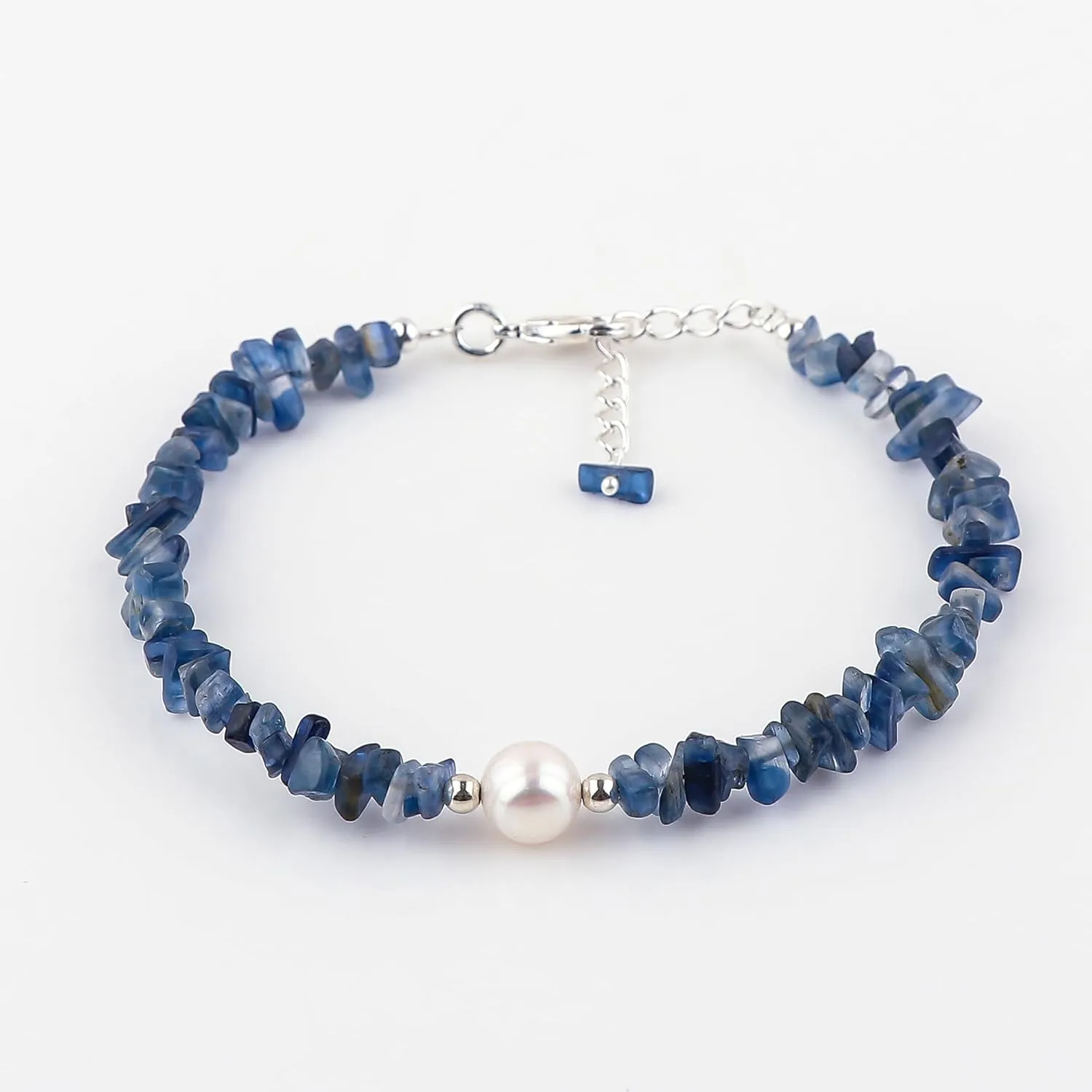 (Pack of 3) Natural Kyanite Gemstone Jewelry Combo Set & Cultured Pearl, Silver Plated Chain, Uncut Nuggets Crystals Beads, Handmade Women Jewelry, Bracelets, Necklace, Earrings