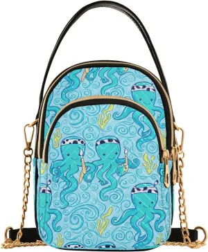 Painter Octopus Seaweed Multi Pockets Crossbody Bags for Women Zip Cell Phone Purse Wallet Bag with Detachable Shoulder Strap Handbag Purse for Shopping Traveling Working Women Girls Trendy Gift