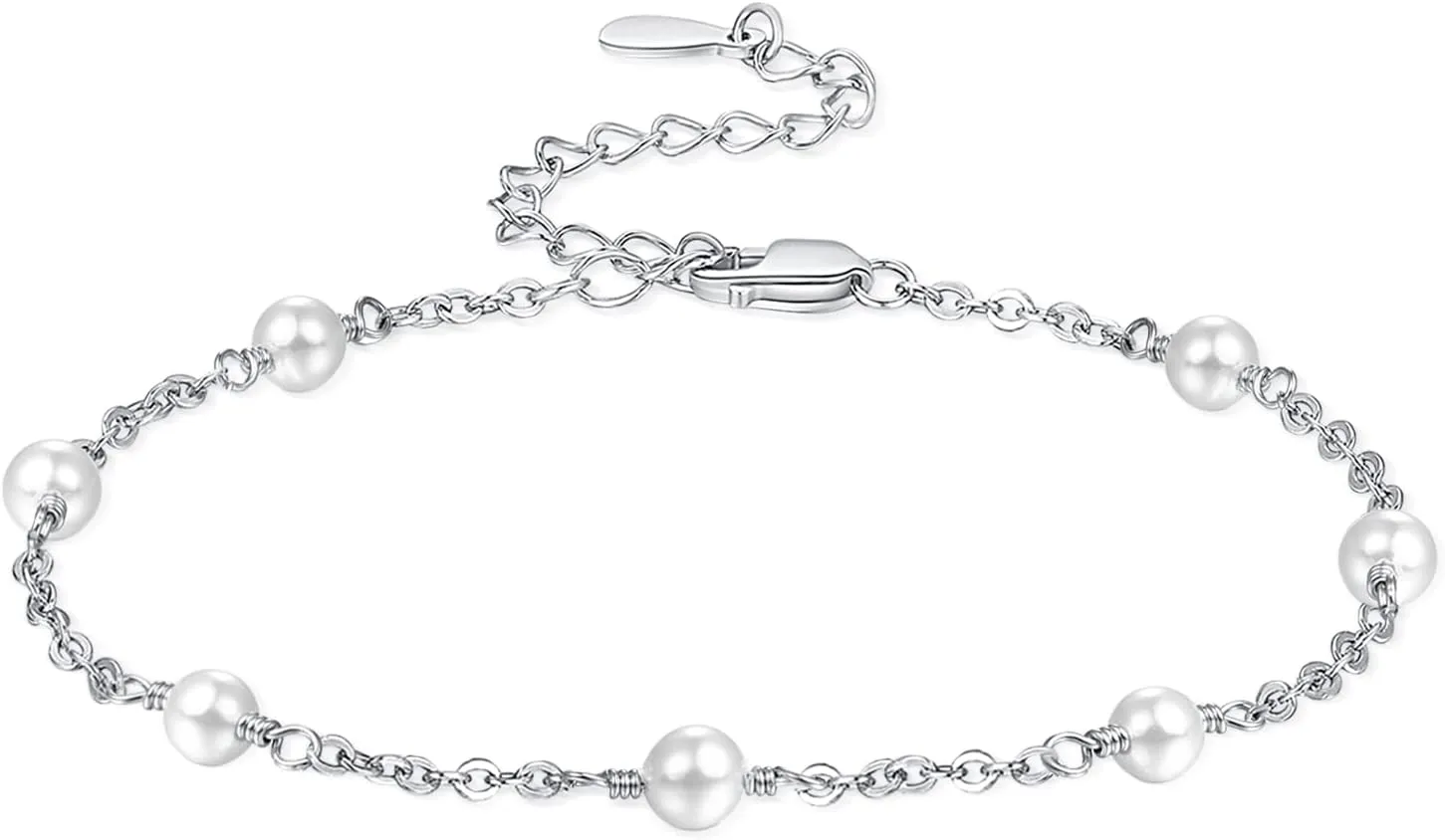 Palpitate Pearl Ankle Bracelets 925 Sterling Silver Pearl Anklets for Women Pearls Anklets Jewelry for Mom Friends