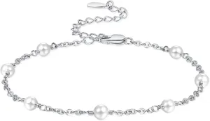 Palpitate Pearl Ankle Bracelets 925 Sterling Silver Pearl Anklets for Women Pearls Anklets Jewelry for Mom Friends