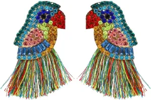 Parrot Earrings for Women, Bird Parrot Tassel Earrings for Womens, Rhinestone Parrot Dangle Earring Hypoallergenic, Cubic Zirconia Parrot Drop Earring, Parrot Jewelry Funny earrings