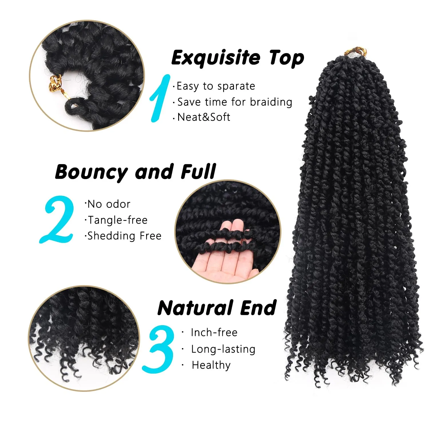 Passion Twist Hair - 8 Packs 18 Inch Passion Twist Crochet Hair For Women Water Wave Crochet Braiding Hair Extensions(18inch (pack of 8), 1B)