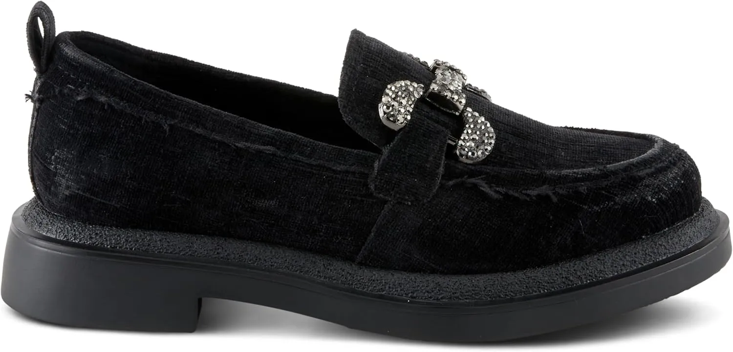 PATRIZIA Women's Marlen Velvet Loafers with Metal Ornamentation, Crystal Details, and Comfortable Fit