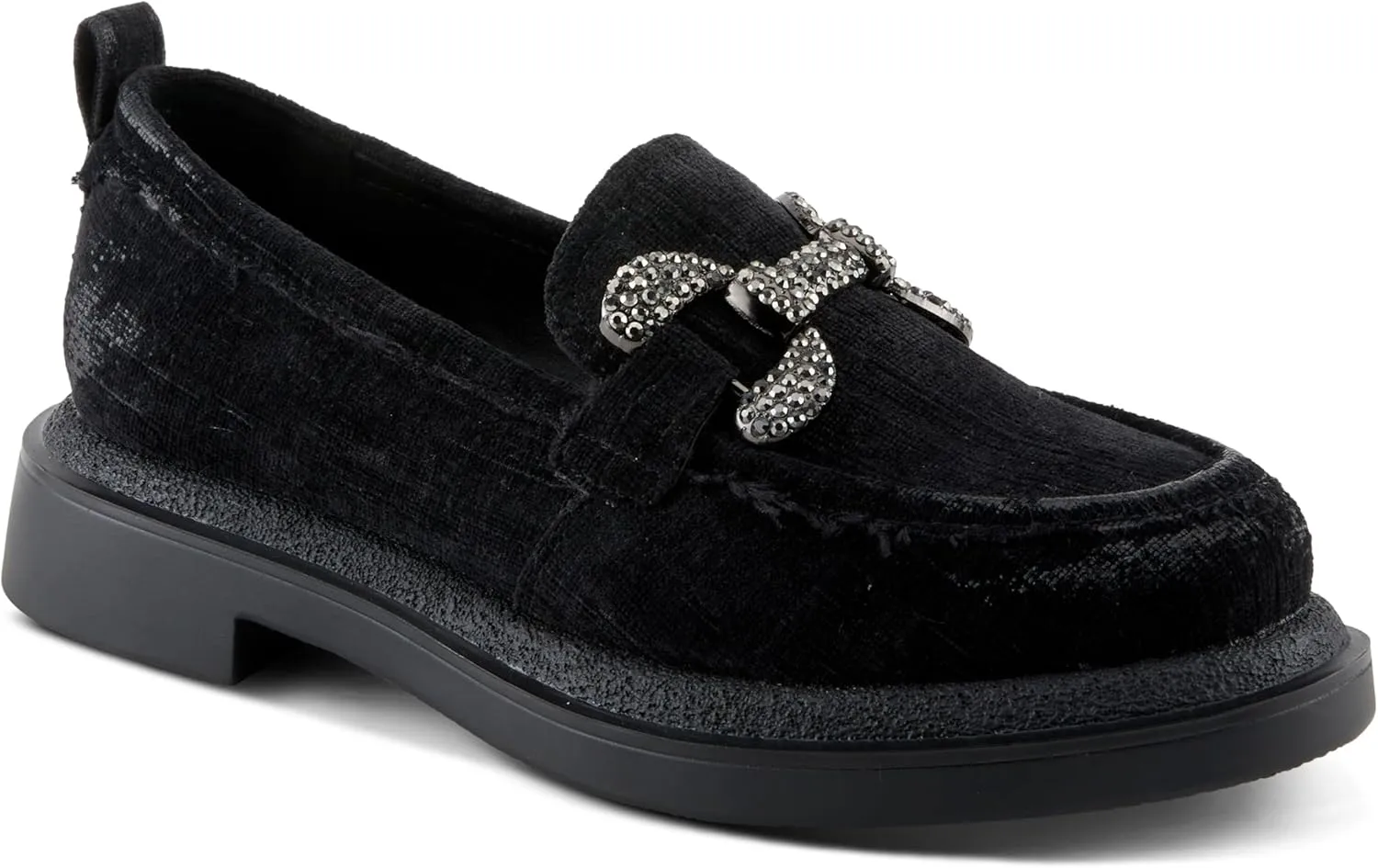 PATRIZIA Women's Marlen Velvet Loafers with Metal Ornamentation, Crystal Details, and Comfortable Fit