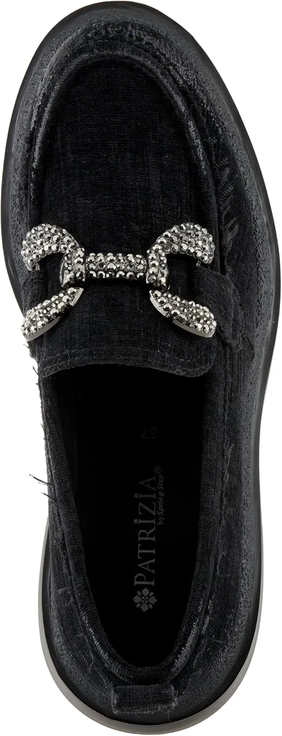 PATRIZIA Women's Marlen Velvet Loafers with Metal Ornamentation, Crystal Details, and Comfortable Fit