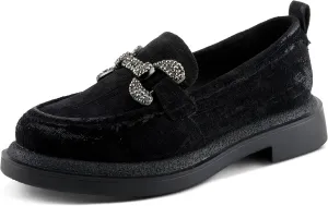 PATRIZIA Women's Marlen Velvet Loafers with Metal Ornamentation, Crystal Details, and Comfortable Fit
