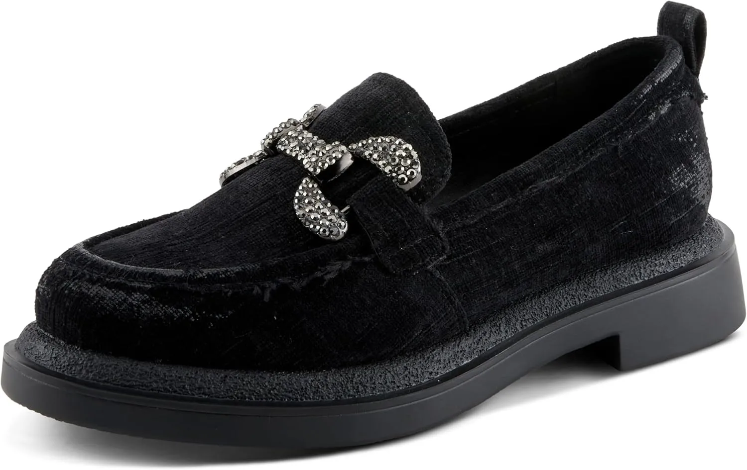 PATRIZIA Women's Marlen Velvet Loafers with Metal Ornamentation, Crystal Details, and Comfortable Fit