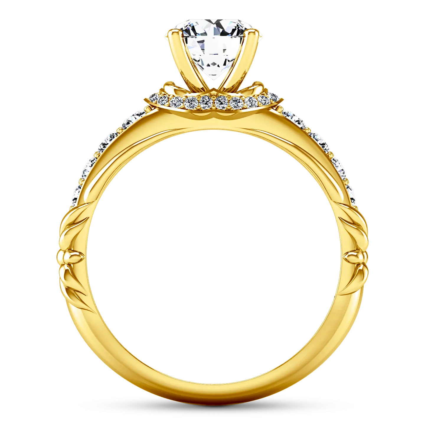 Pave Engagement Ring Flora 14K Yellow Gold