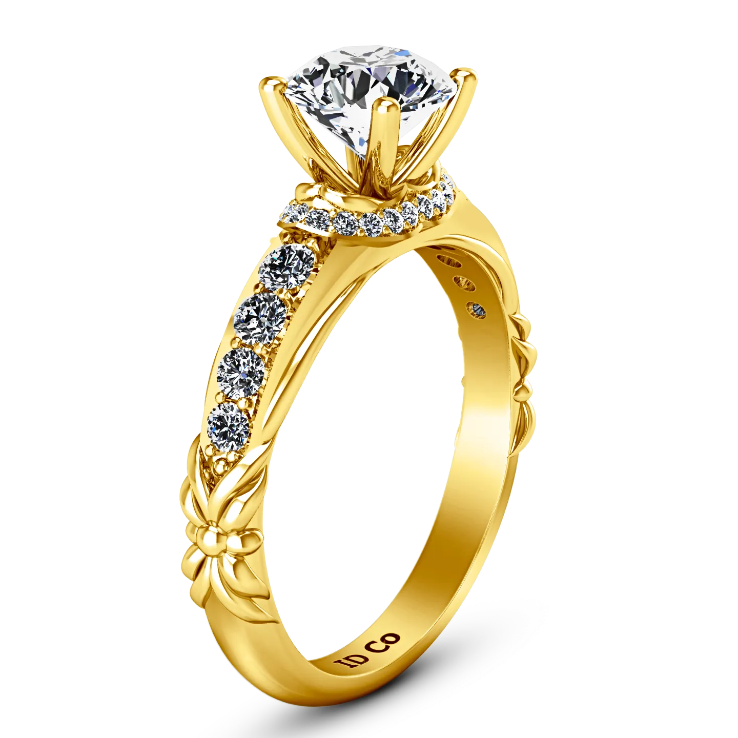 Pave Engagement Ring Flora 14K Yellow Gold