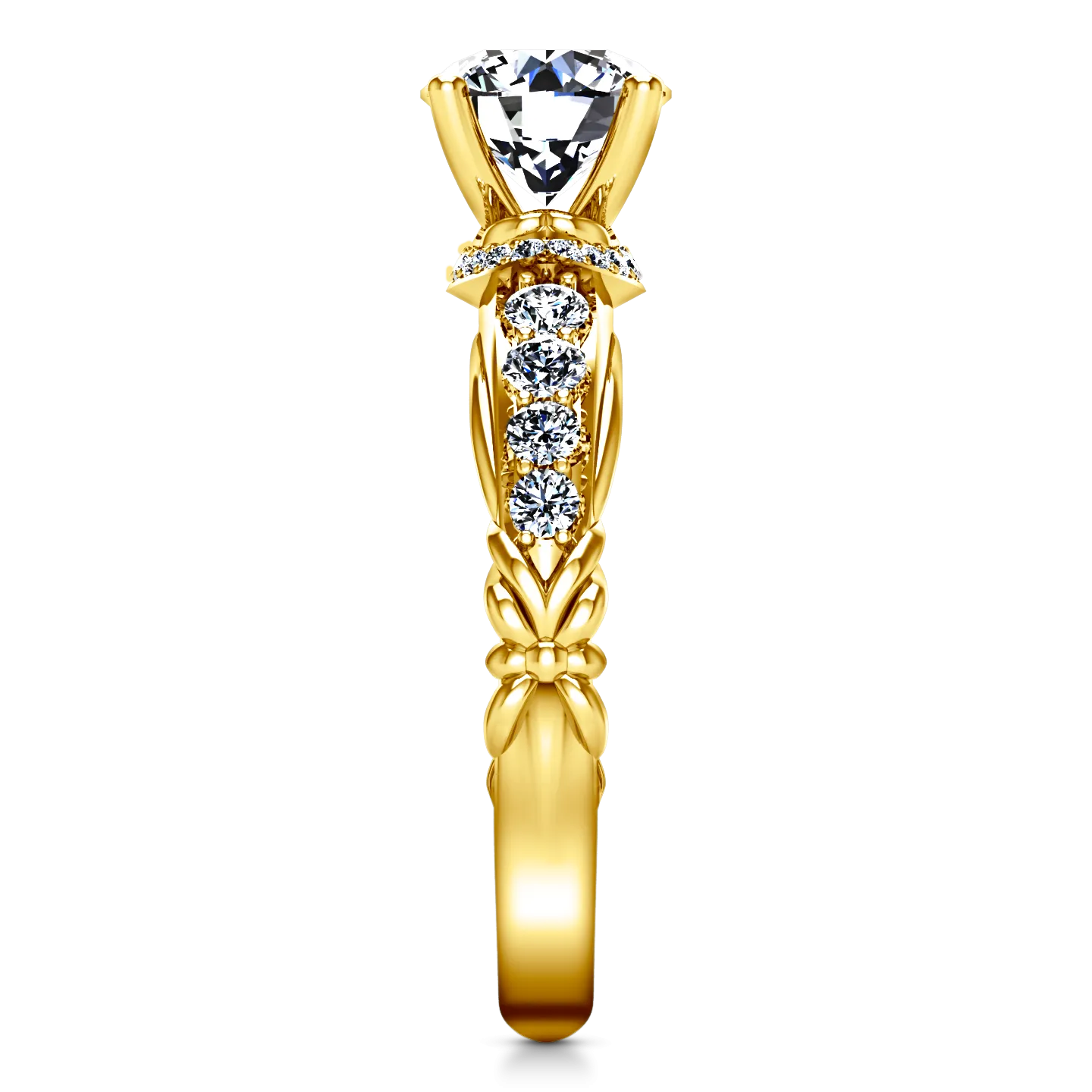 Pave Engagement Ring Flora 14K Yellow Gold