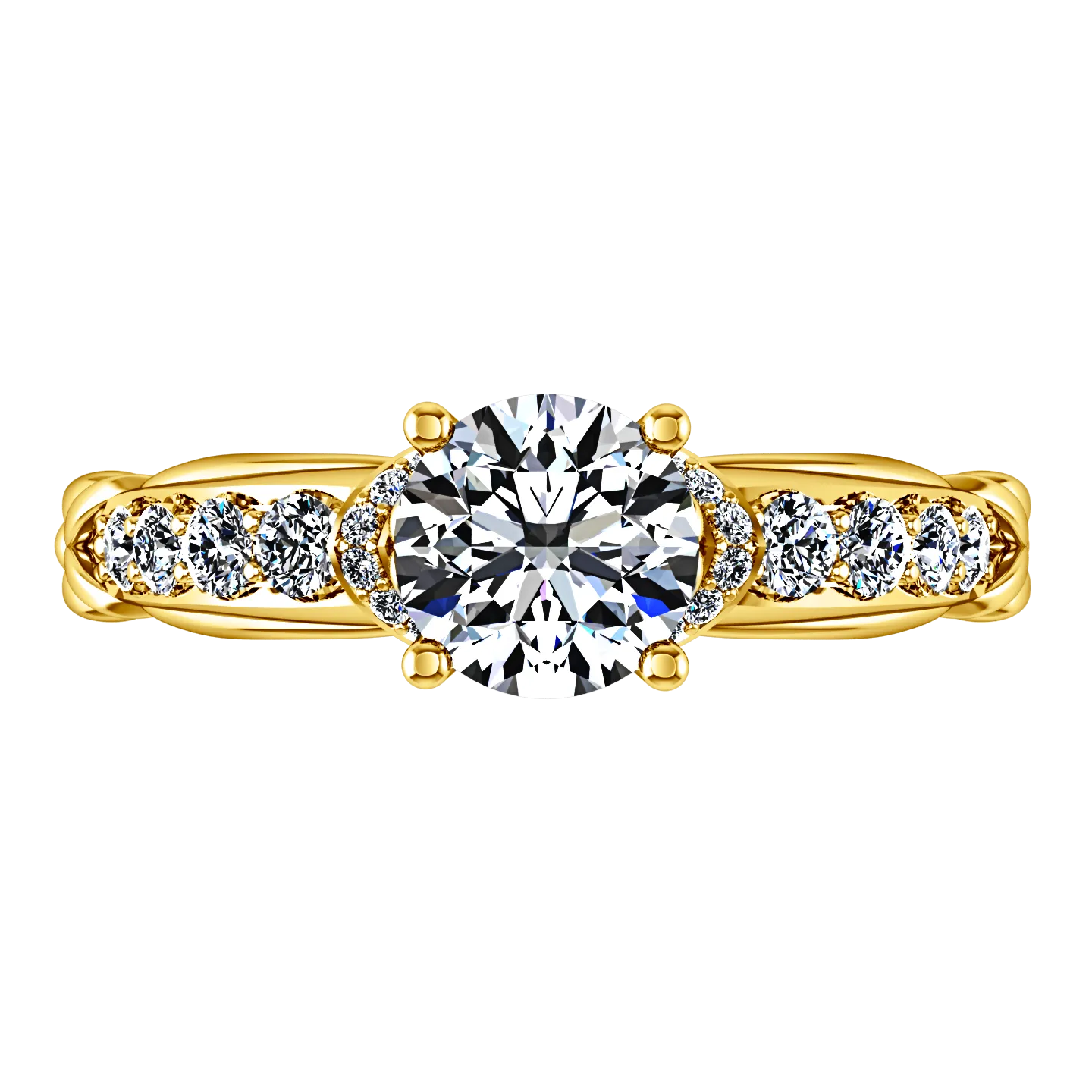 Pave Engagement Ring Flora 14K Yellow Gold