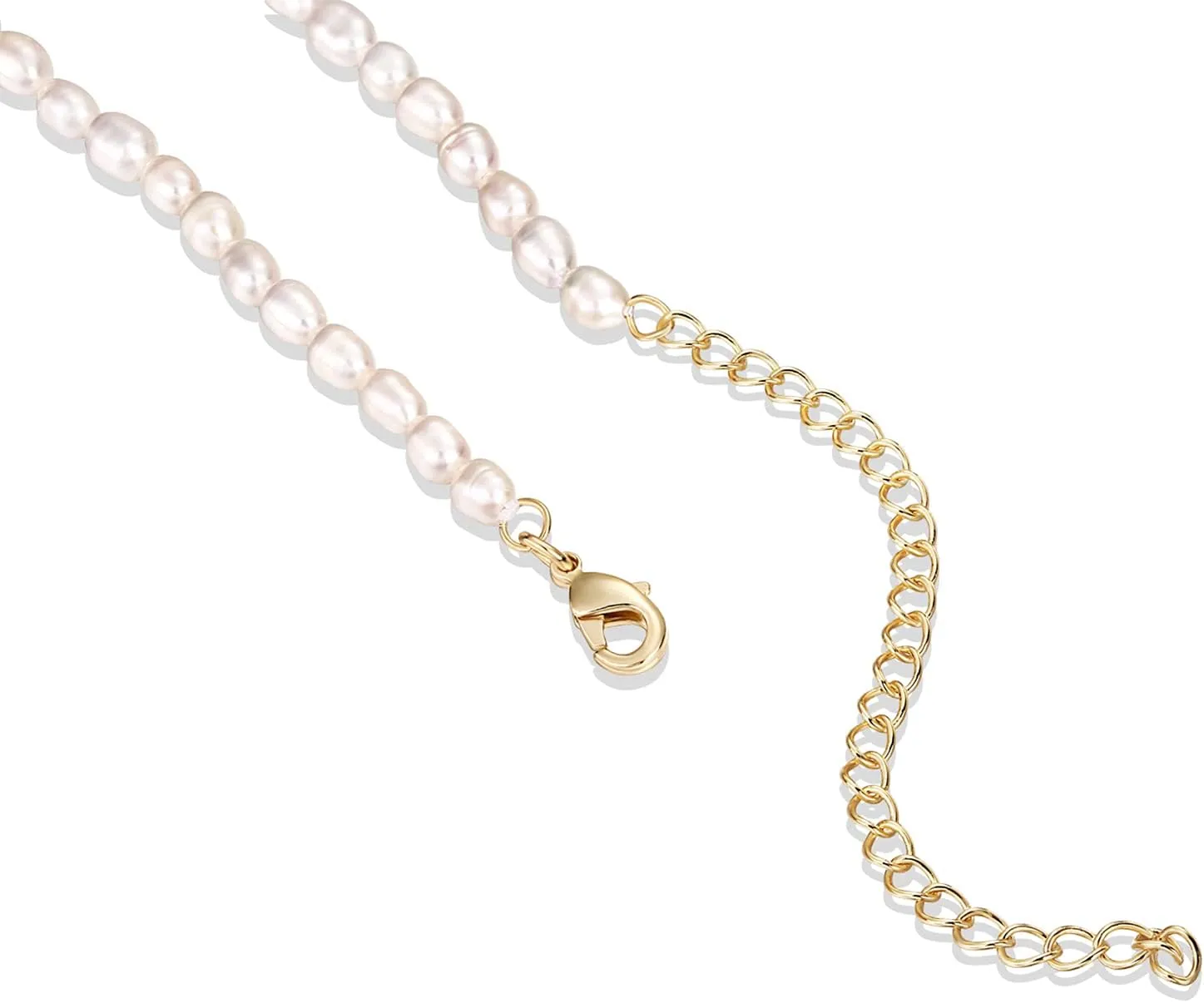 PAVOI 14K-18K Gold Plated Dainty Pearl Necklaces for Women - Station Beaded Choker Paperclip Chain Gold Pearl Necklace Bridal Jewelry