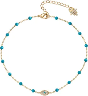 PAVOI 14K Gold Plated Charm Link Chain Anklets for Women | Dainty Cubic Zirconia Boho Dot Evil Eye Star Station Solitaire Pearl Beaded Festival Adjustable Gold Anklets