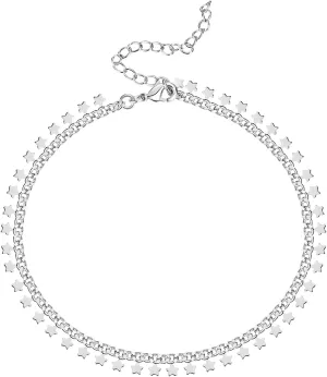 PAVOI 14K Gold Plated Charm Link Chain Anklets for Women | Dainty Cubic Zirconia Boho Dot Evil Eye Star Station Solitaire Pearl Beaded Festival Adjustable Gold Anklets