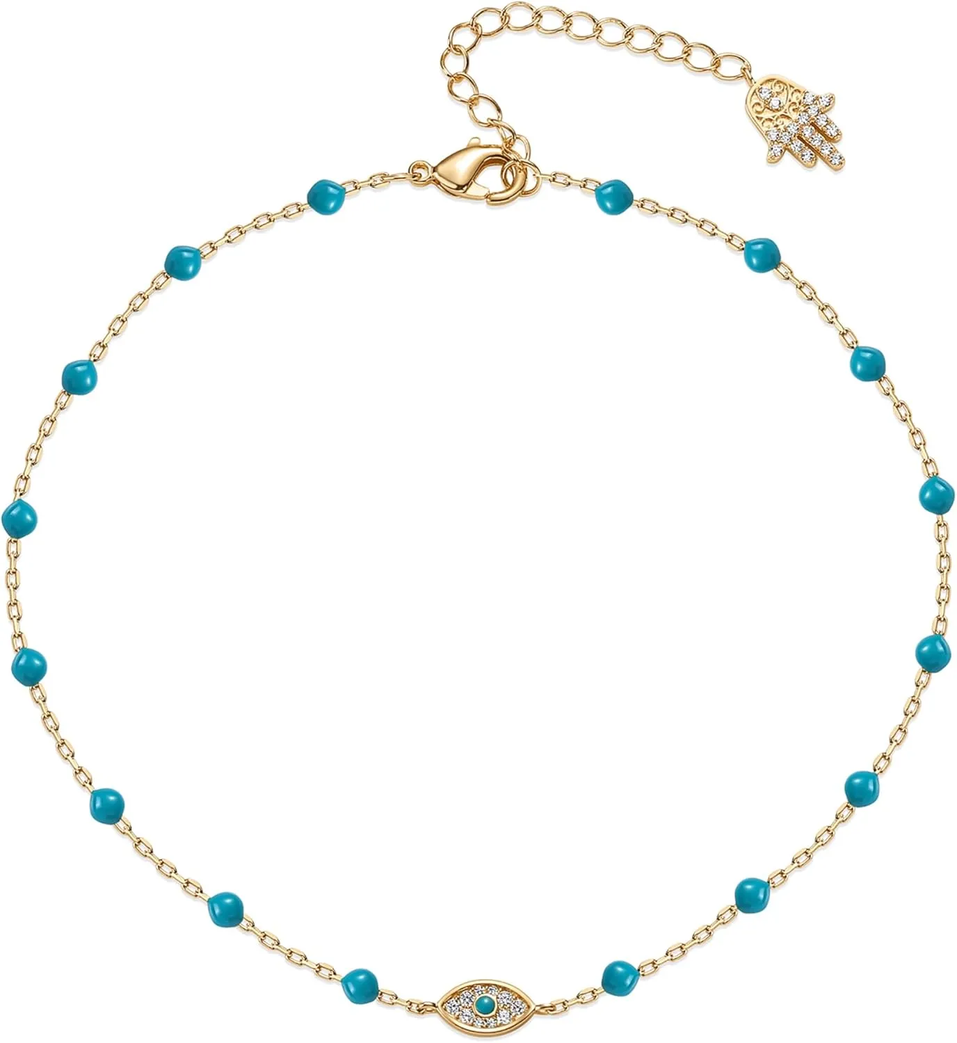 PAVOI 14K Gold Plated Charm Link Chain Anklets for Women | Dainty Cubic Zirconia Boho Dot Evil Eye Star Station Solitaire Pearl Beaded Festival Adjustable Gold Anklets